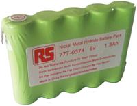 777-0374 RS PRO 6V NiMH Rechargeable Battery Pack, 1.3Ah - Pack of 1