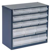 137560 Raaco 16 Drawer Storage Unit, Steel, 282mm x 306mm x 150mm, Blue