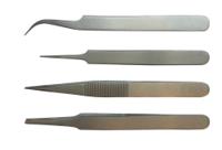 238-0740 RS PRO 110 mm, 120 mm, Low Carbon Austenitic Steel, Curved, Fine, Rounded, Sharp, Tweezer Set