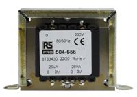 504-656 RS PRO 50VA 2 Output Chassis Mounting Transformer, 9V ac, IEC 61558-2-6
