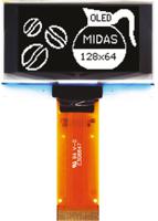 mcot128064by-wm Midas 1.54in White Passive matrix OLED Display 128 x 64pixels TAB I2C, Parallel, SPI Interface