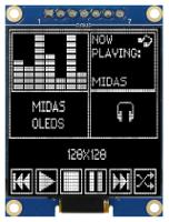 mdob128128cv-ws Midas 1.5in Yellow Passive matrix OLED Display 128 x 128pixels COB SPI Interface