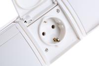 23003-ew-54 Busch Jaeger - ABB White 3 Gang Plug Socket, 16A, Type F - German Schuko, Outdoor Use