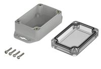 07709064-xm-090604-g-wl-7035 Bopla Euromas X Series Light Grey Polycarbonate Enclosure, IP66, IP68, IK07, Flanged, Clear Lid, 90 x 60 x 39.9mm