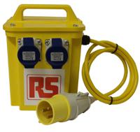 122-6712 RS PRO 3.3 kVA Intermittent 5 Mins on 15 Mins off Site Transformer, 110V Primary, 230V Secondary, 2 x 16A O/P