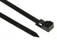 811-1802 RS PRO Cable Tie, Releasable, 250mm x 4.5 mm, Black Nylon, Pk-100