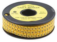 812-1010 RS PRO Slide On Cable Markers, Black on Yellow, Pre-printed "N", 3.6 → 7.4mm Cable