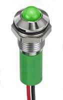 249-4339 RS PRO Green Panel Mount Indicator, 12V dc, 8mm Mounting Hole Size, Lead Wires Termination, IP67
