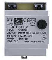 dct24-05 Block DCT Linear DIN Rail Power Supply, 230V ac ac Input, 24V dc dc Output, 500mA Output, 12W