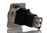 175-0146 RS PRO Straight, Panel Mount, Socket to Socket- Dual Port Type A to A 2.0 USB Connector