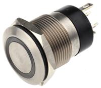 mpi002rpbl12 Bulgin MPI002 Series Illuminated Push Button Switch, Momentary, Panel Mount, 19.2mm Cutout, SPST, Blue LED, 24V dc, IP66
