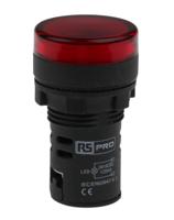 763-7909 RS PRO, Panel Mount Red LED Pilot Light, 22mm Cutout, IP65, Round, 24V ac/dc