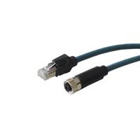 pxptpu12fbf08xrj010pu BulginPXP, 1m Cat6a, Blue M12 to Female RJ45 Male Unshielded, Terminated PUR Sheath