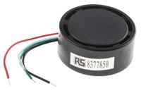 837-7850 RS PRO ≥105dB Wire Leads Continuous, Slow & Fast Pulse Internal Magnetic Buzzer Component, 43 x 18mm, 6V dc Min, 28V dc