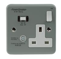 k21mp-c Powerbreaker PowerBreaker H 13A, BS Fixing, Passive, Single Gang RCD Socket, Surface Mount , Switched, 230 V ac, Grey