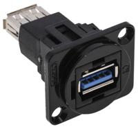 916-0215 RS PRO Straight, Panel Mount, Socket- Single Port Type A to A 3.0 USB Connector
