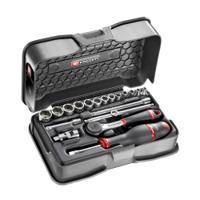 r161-3p6 Facom 19-Piece Metric 1/4 in Standard Socket Set with Ratchet, 6 point