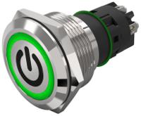 82-61522133b002 EAO 82 Series Illuminated Illuminated Push Button Switch, Latching, Panel Mount, 22.3mm Cutout, SPDT, Green LED, 240V,