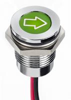 q14f5cxxg12e-0k6 APEM Green Panel Mount Indicator, 12V dc, 14mm Mounting Hole Size, Lead Wires Termination, IP67