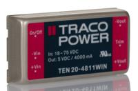 ten-20-4811win TRACOPOWER TEN 20WIN DC-DC Converter, 5V dc/ 4A Output, 18 → 75 V dc Input, 20W, Through Hole, +85°C Max Temp