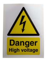 776-0986 RS PRO Black/White/Yellow Vinyl Safety Labels, Danger High Voltage-Text 200 mm x 150mm