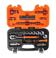 s330af Bahco 34-Piece Imperial 1/4 in; 3/8 in Standard Socket/Bit Set with Ratchet, 6 point; Hex Bit; Phillips Bit; Slotted Bit