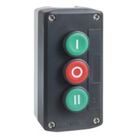 xald339 Schneider Electric Spring Return Push Button Control Station - 1 NC+2NC, Polycarbonate, 3 Cutouts, Green, Red, I/O/II,