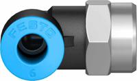 qslf-18-6-b Festo QS Series Elbow Threaded Adaptor, G 1/8 Female to Push In 6 mm, Threaded-to-Tube Connection Style, 153274