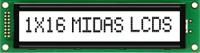 mc11615a6w-fptlw-v2 Midas MC11615A6W-FPTLW-V2 Alphanumeric LCD Display, Black on White, 1 Row by 16 Characters, Transflective