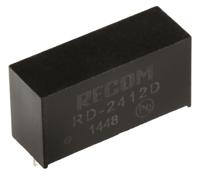 rd-2412d Recom RD DC-DC Converter, ±12V dc/ ±84mA Output, 21.6 → 26.4 V dc Input, 2W, Through Hole, +85°C Max Temp -40°C