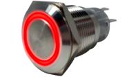 rnd-210-00407 RND RND 210 Series Illuminated Vandal Proof Push Button Switch, Latching, Panel Mount, 19mm Cutout, 1NC, 1NO, Red LED,
