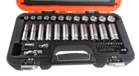 s330l Bahco 53-Piece Metric 1/2 in; 3/8 in Deep Socket/Bit Set with Ratchet, 6 point; Hex Bit; Phillips Bit; Slotted Bit