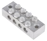 425-544 RS PRO 4-Way Double Screw Earth Terminal Block, 0 to 16mm², 0 → 16 AWG Wire, Screw Down, Brass Housing