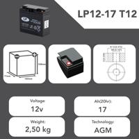 nsa-lp12-18t12vds Landport Batteries 12V T12 Lead Acid Battery, 17Ah