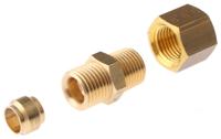 0105-06-10 Legris Brass Pipe Fitting, Straight Compression Coupler, Male R 1/8in to Female 6mm