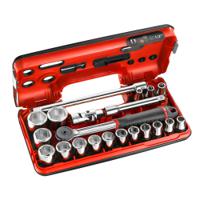 s161dbox1 Facom 21-Piece Metric 1/2 in Standard Socket Set with Ratchet, 6 point