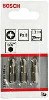 2607001562 Bosch Pozidriv Screwdriver Bit, PZ3 Tip