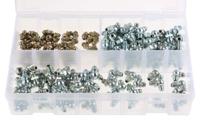 195-4043 RS PRO Grease Nipple Kit Contains H1 Straight 1/4 in UNF (x50); H2-45 1/4 in UNF (x50); H3-90 1/4 in UNF (x50); Box