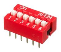 ndsr-06-v APEM 6 Way Through Hole DIP Switch 6PST, Recessed Actuator
