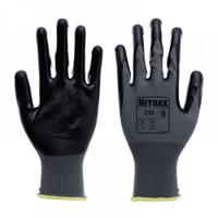 250-08 Unigloves 250 Black, Grey Polyester Work Gloves, Size 8, Nitrile Coating