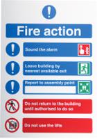 763-1888 PP Fire Safety Sign, Fire Action Instructions With English Text