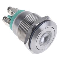 mpi001tegn24 Bulgin MPI001 Series Illuminated Push Button Switch, Momentary, Panel Mount, 19.2mm Cutout, SPST, Green LED, 24V dc,