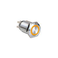 mpi005r28lsam12 Bulgin MPI005 Series Illuminated Push Button Switch, Latching, Panel Mount, 19.2mm Cutout, SPST, Amber LED, 12V, IP65