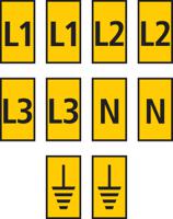 561-01303-wic1-l1l2l3nearth-pa66-ye HellermannTyton WIC Snap On Cable Markers, Yellow, Pre-printed "EARTH, L1, L2, L3, N", 2 → 2.8mm Cable, for
