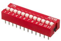 nds-12-v APEM 12 Way Through Hole DIP Switch SPST, Raised Actuator