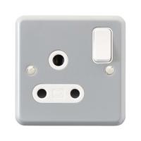 k2873-alm MK Electric Metalclad Plus Grey 1 Gang Plug Socket, 2 Poles, 15A, Indoor Use