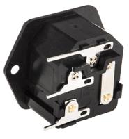 pf0001pc Bulgin C14 Right Angle Flange Mount IEC Connector Male, 10A, 250 V, Fuse Size 5 x 20mm