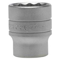 m120527-c Teng Tools 1/2 in Drive 27mm Standard Socket, 12 point, 43 mm Overall Length