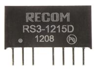 rs3-1215d Recom RS3 DC-DC Converter, ±15V dc/ ±100mA Output, 9 → 18 V dc Input, 3W, Through Hole, +71°C Max Temp -40°C Min