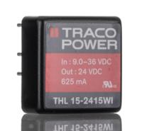 thl-15-2415wi TRACOPOWER THL 15WI DC-DC Converter, 24V dc/ 625mA Output, 9 → 36 V dc Input, 15W, Through Hole, +70°C Max Temp
